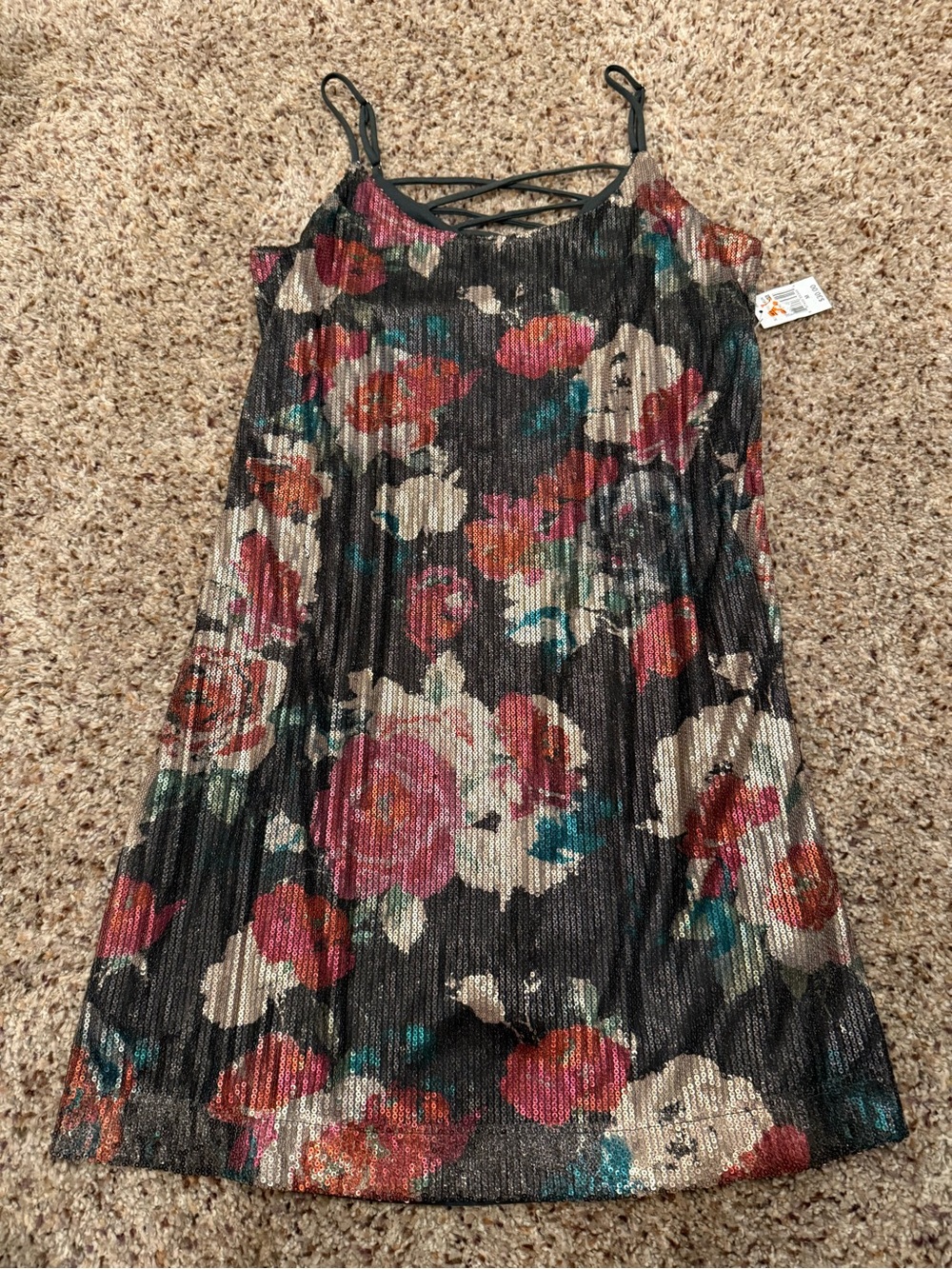 Women's Floral Pleated Black Party Dress